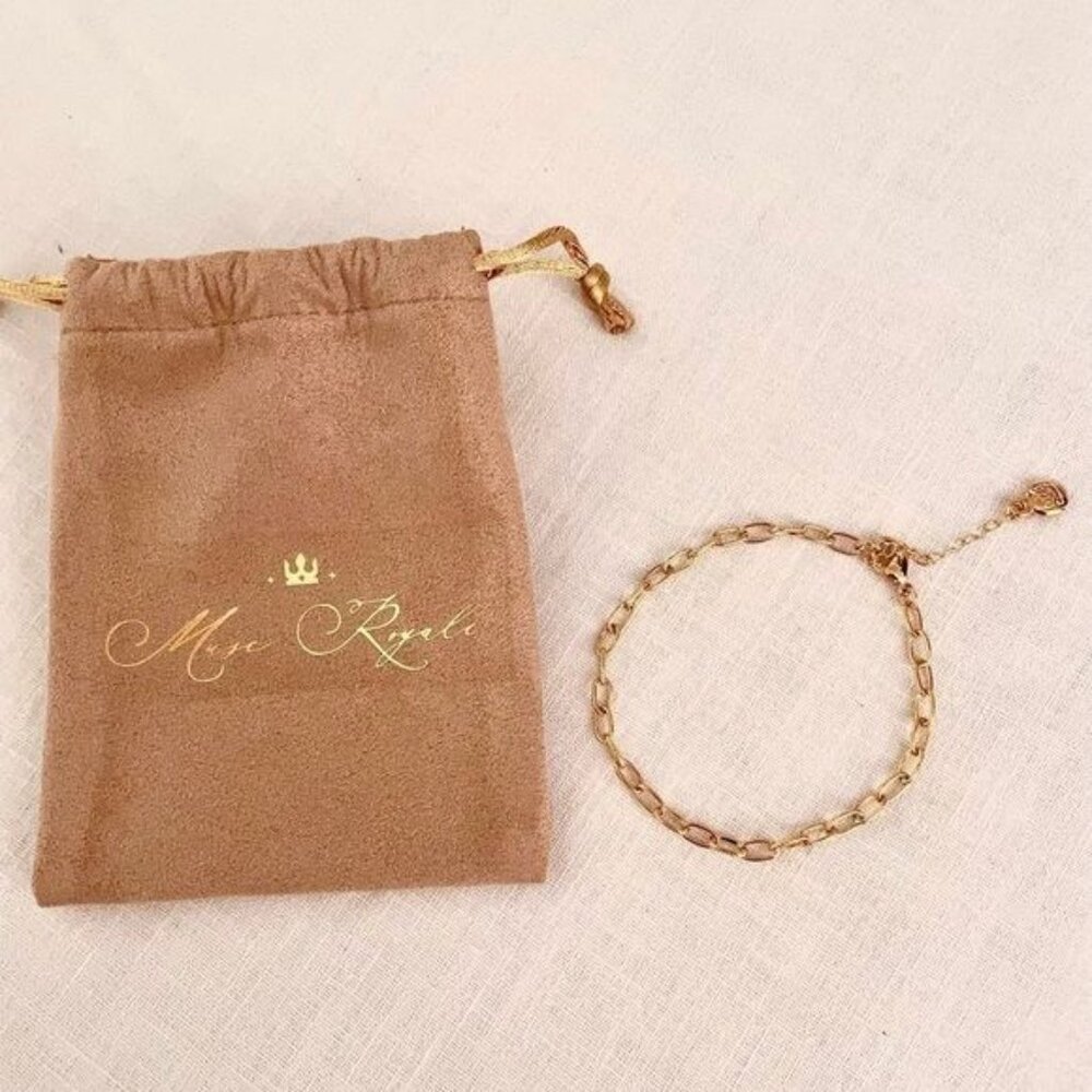 Muse Royale Basic 24K Gold Plated Anchor Link Chain Bracelet sz 7-8.5 in w/pouch